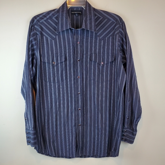 Panhandle Slim Blue Striped Western Purple Pearl Snap Button Down Shirt L Mens - Picture 1 of 15